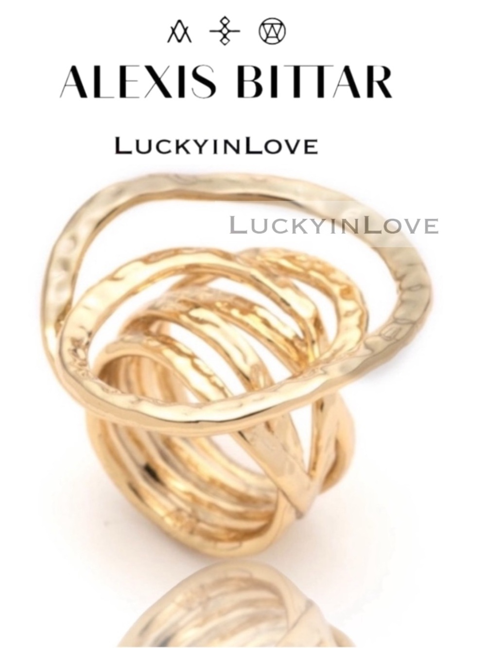 Alexis Bittar Gold Coiled Hammered modern cocktail ring Size 7